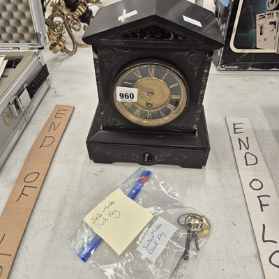 Lot 960 - A Victorian black slate mantle clock
