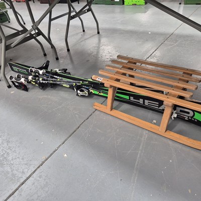 Lot 974 - A sledge, skis, etc.