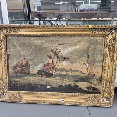 Lot 987 - A 19th-century oil on canvas, British warships...