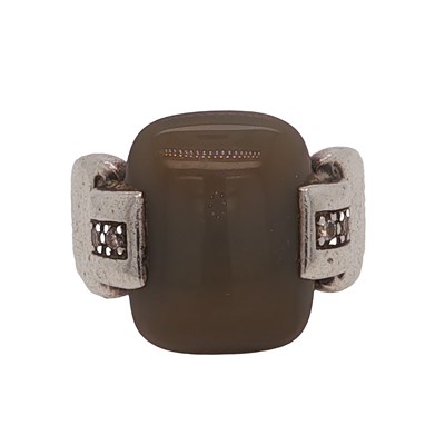 Lot 1219 - An Hermes silver dress ring, signed, set with...