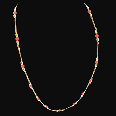 Lot 1224 - A 9ct hallmarked gold and coral necklace, L...