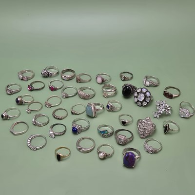 Lot 1260 - A large collection of silver stone set rings,...