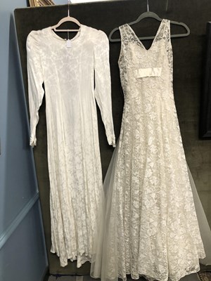 Lot 6 - Clothing - Two wedding type dresses, one silk...