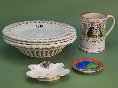 Lot 1210 - A Sunderland pink lustre frog mug, Crown Derby...