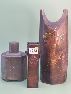 Lot 1223 - A Japanese wooden vase lacquered with...