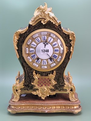 Lot 1248 - A late 19th century green Boulle mantel clock...