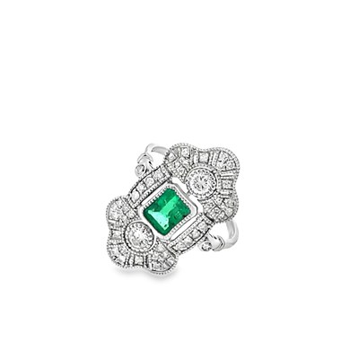 Lot 1091 - A hallmarked Platinum Art Deco style ring set...
