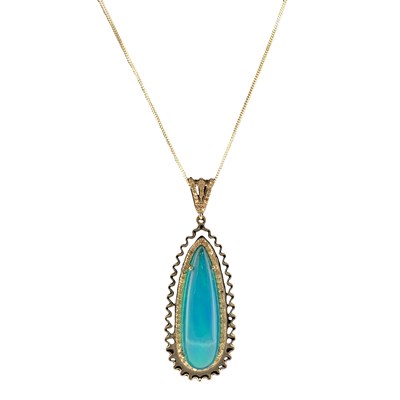 Lot 1097 - Silver (tested) long drop pendant set with a...