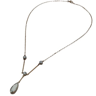 Lot 1008 - A vintage pale blue gemset drop necklace...