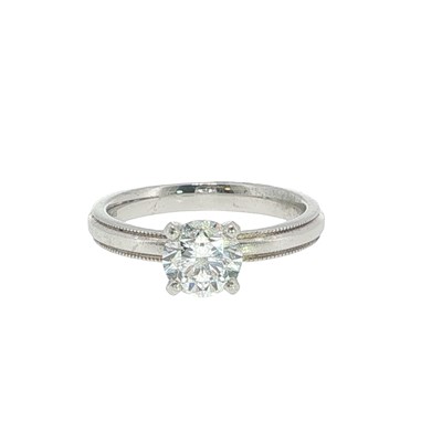 Lot 1025 - Hallmarked platinum diamond solitaire ring,...