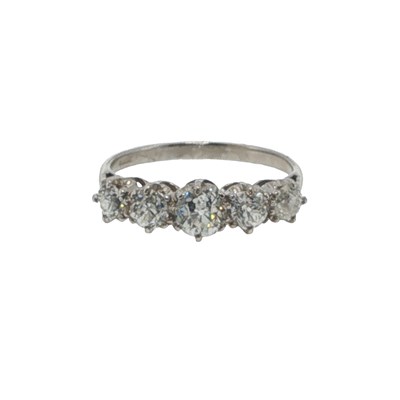 Lot 1038 - An old European cut diamond five stone ring;...