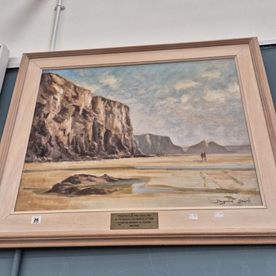 Lot 26 - Dugald Stark, walking on a high cliffed beach,...