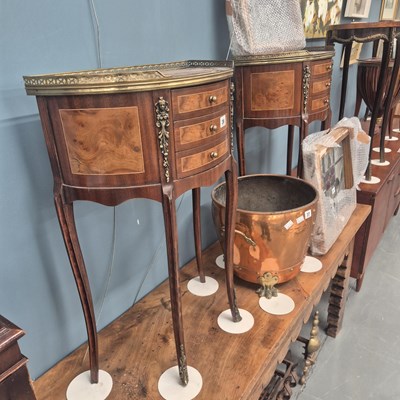 Lot 36 - A pair of French-style three-drawer end tables...