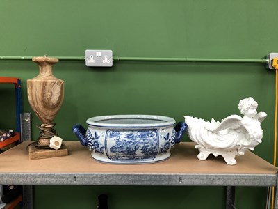Lot 511 - A marble urn form table lamp, a blue and white...