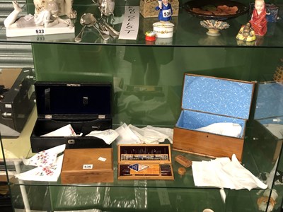 Lot 535 - Two treen boxes, a leather jewellery case, a...