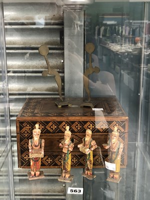Lot 563 - An inlaid wooden box, together with four...