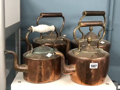 Lot 587 - Four copper kettles