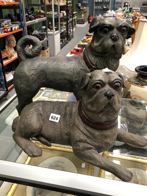 Lot 624 - Two composition painted pug dog figures