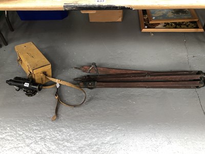 Lot 638 - A vintage surveyor's instrument, and a tripod