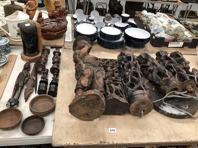 Lot 648 - An African carved wooden standard style lamp,...