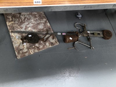 Lot 681 - A steel yard balance weight together with a...
