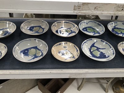 Lot 691 - Ten hand-painted Chinese fish serving bowls in...