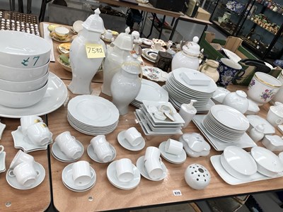 Lot 839 - A large quantity of white dinnerwares, vases,...