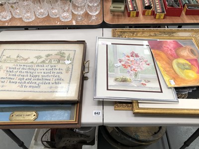 Lot 842 - An embroidered textile mounted in a glazed...