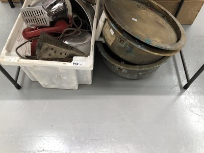 Lot 843 - Brass sink bowls, vintage telephone, and other...