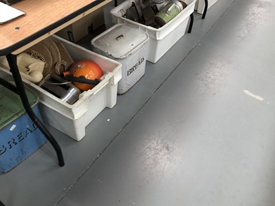 Lot 847 - Kitchenalia: four vintage enamel breadbins,...