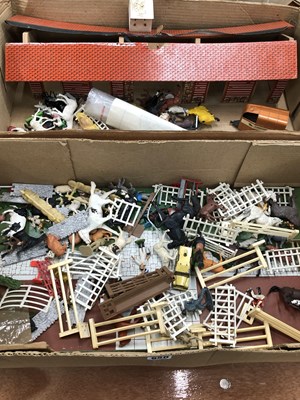 Lot 850 - Vintage toy stables, Corgi horse box, various...
