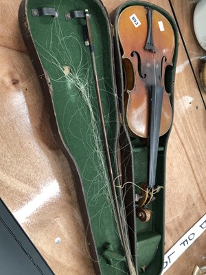 Lot 853 - A vintage violin bow and case