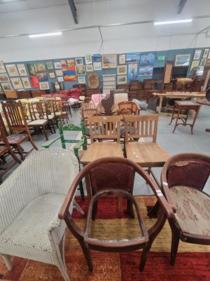 Lot 201 - A pair of modern oak slat back bar stools, a...