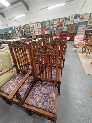 Lot 212 - A set of eight late Victorian oak slat back...