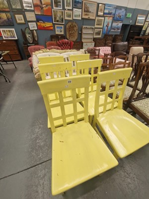 Lot 215 - A set of six painted pine lattice back kitchen...