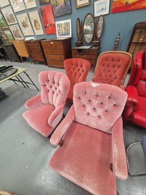 Lot 221 - An antique Howard style button back arm chair...
