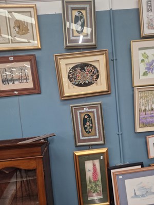 Lot 238 - Four hand sculpted floral pictures, three by...