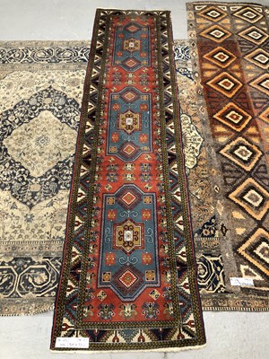 Lot 1416 - An oriental runner of Caucasian design 328 × 83cm