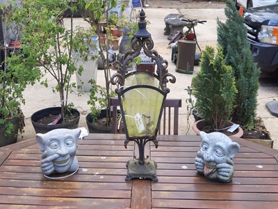 Lot 465 - A metal garden lantern together with a pair of...