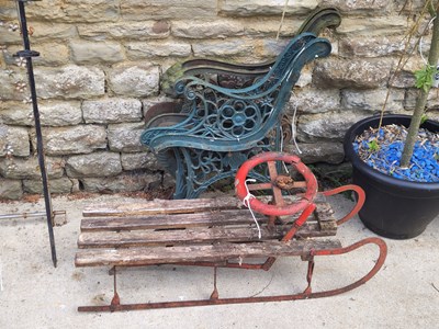 Lot 476 - Two sets of metal bench ends, together with a...