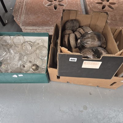 Lot 885 - Three boxes of miscellaneous glass, china and...
