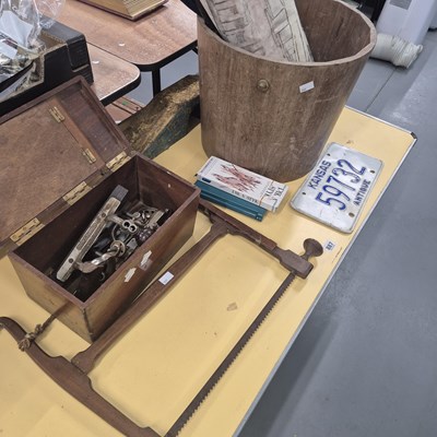 Lot 887 - An antique bow saw, a vintage Stanley No 45...