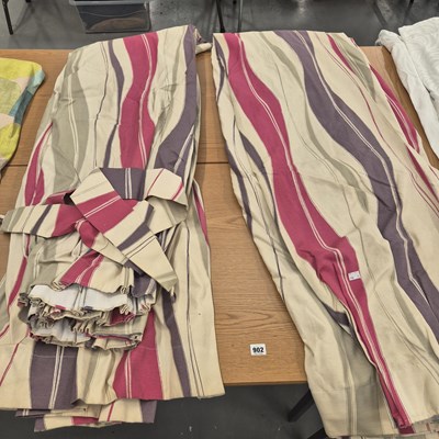 Lot 902 - A pair of red striped curtains 381 × 282cm