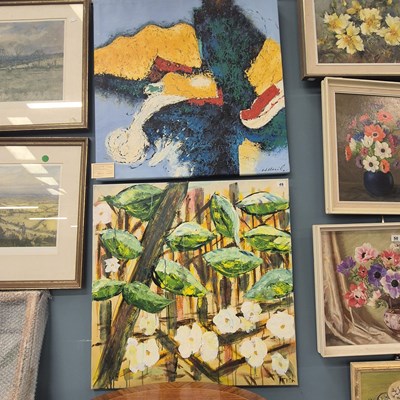 Lot 49 - A large abstract oil on canvas 'Sandstorm',...
