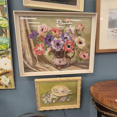 Lot 50 - Two vintage floral still life oil paintings, a...
