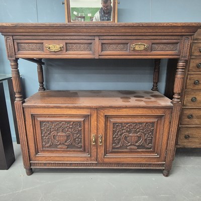 Lot 62 - A late Victorian oak buffet/server H 112 W 122...