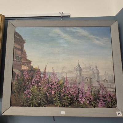 Lot 64 - A large oil on board, willowherb with distant...