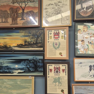 Lot 70 - Three oil paintings and eight various prints