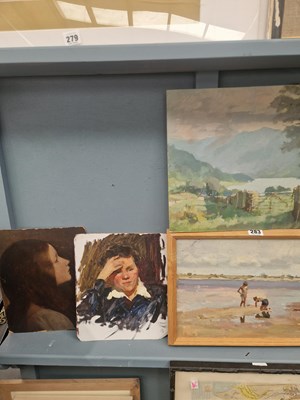 Lot 283 - Four various oils: children playing on a...