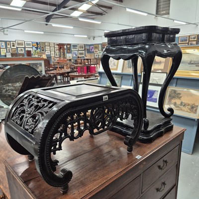Lot 296 - Two ebonised oriental occasional tables H 40 W...